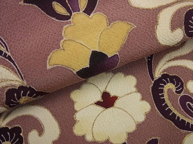 平和屋1□極上 浦野理一 型染 つけ帯 花唐草文 金彩 逸品3s3233 - 平和