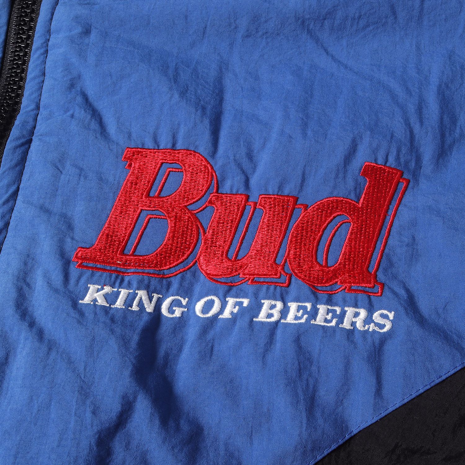 90s Budweiser ビッグロゴ刺繍 ナイロン 中綿 ダウンジャケット 90年代 PRO LAYER 企業ロゴ バドワイザー ブラック ブルー  レッド XXL 90s - 00s ヴィンテージ古着 Vintage / Used アウター ブルゾン