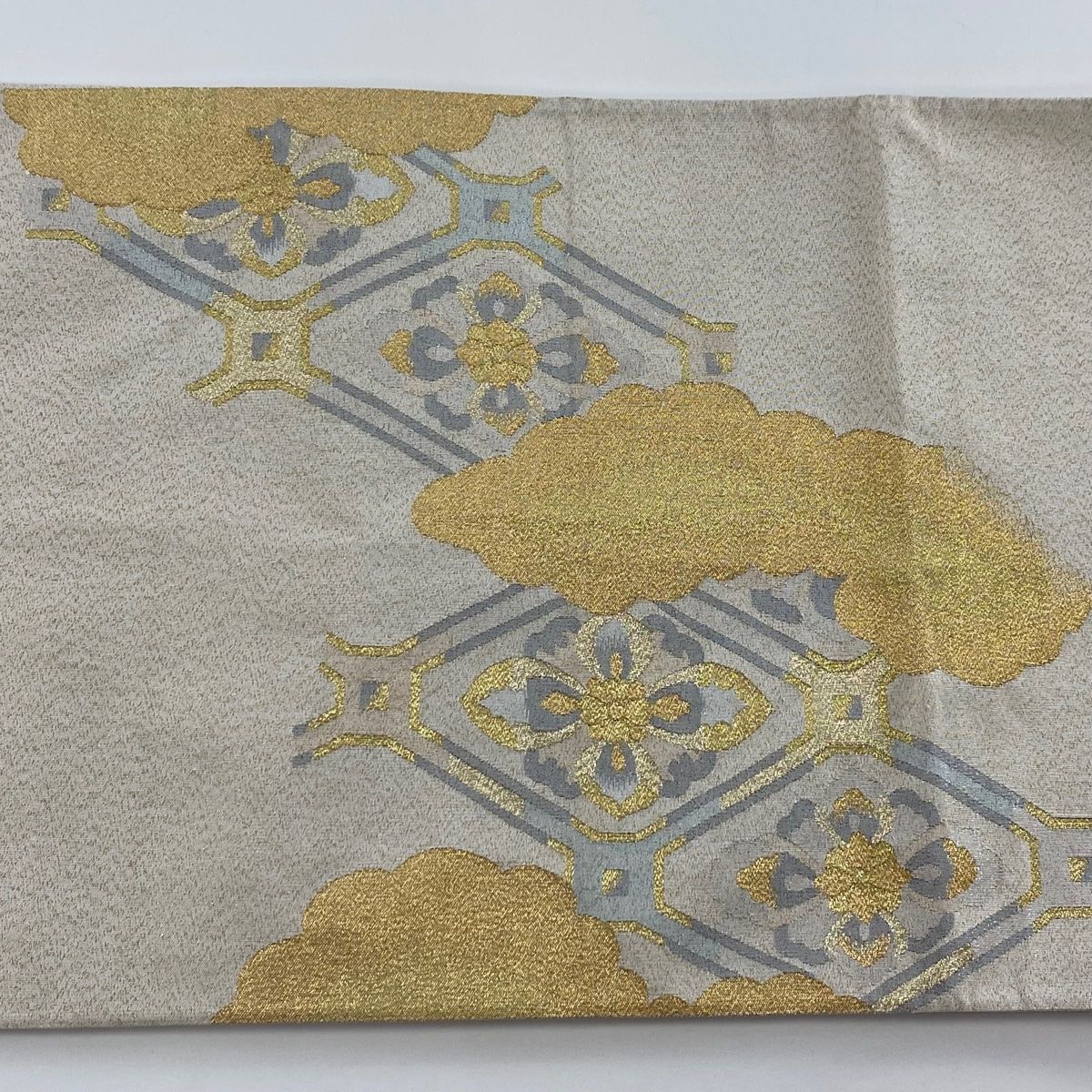 袋帯 秀品 蜀江文 雲文 金銀糸 綴れ ベージュ お太鼓柄 正絹