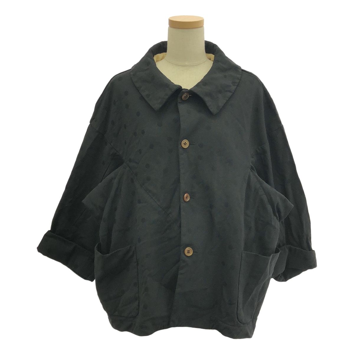 COMME des GARCONS COMME des GARCONS | コムコム | 2013AW | ポリエステル 縮絨 変形 ドット ジャガード パッチ ジャケット | 総裏地 | M | ブラック | レディース