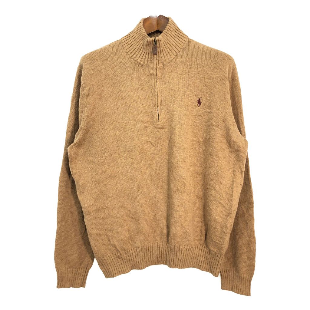 Polo by Ralph Lauren ポロ ラルフローレン モックネック ハーフジップ セーター ワンポイントロゴ ブラウン (メンズ XL) 中古 古着 R3378
