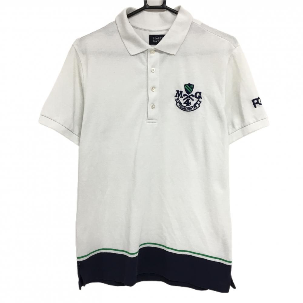 パーリーゲイツ 半袖ポロシャツ 白×ネイビー 30周年 袖ニコちゃん