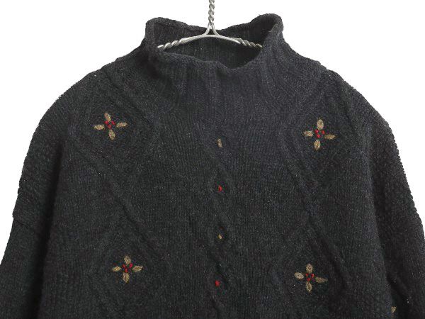 なクーポン配布中! 80s エルエルビーン ハイネック ウール ニット セーター レディース M ヴィンテージ アウトドア 花柄 フラワー 絵柄 デザイン 長袖セーター