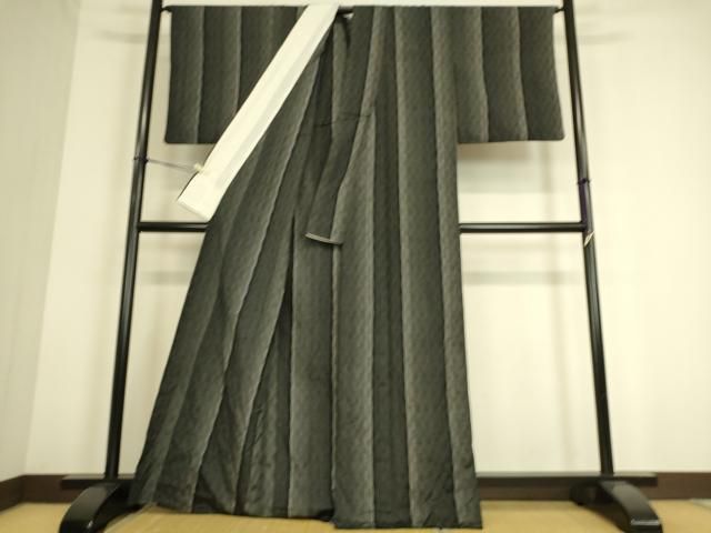 平和屋着物▽上質な紬 単衣 よろけ縞 正絹 逸品 DAAQ3599az