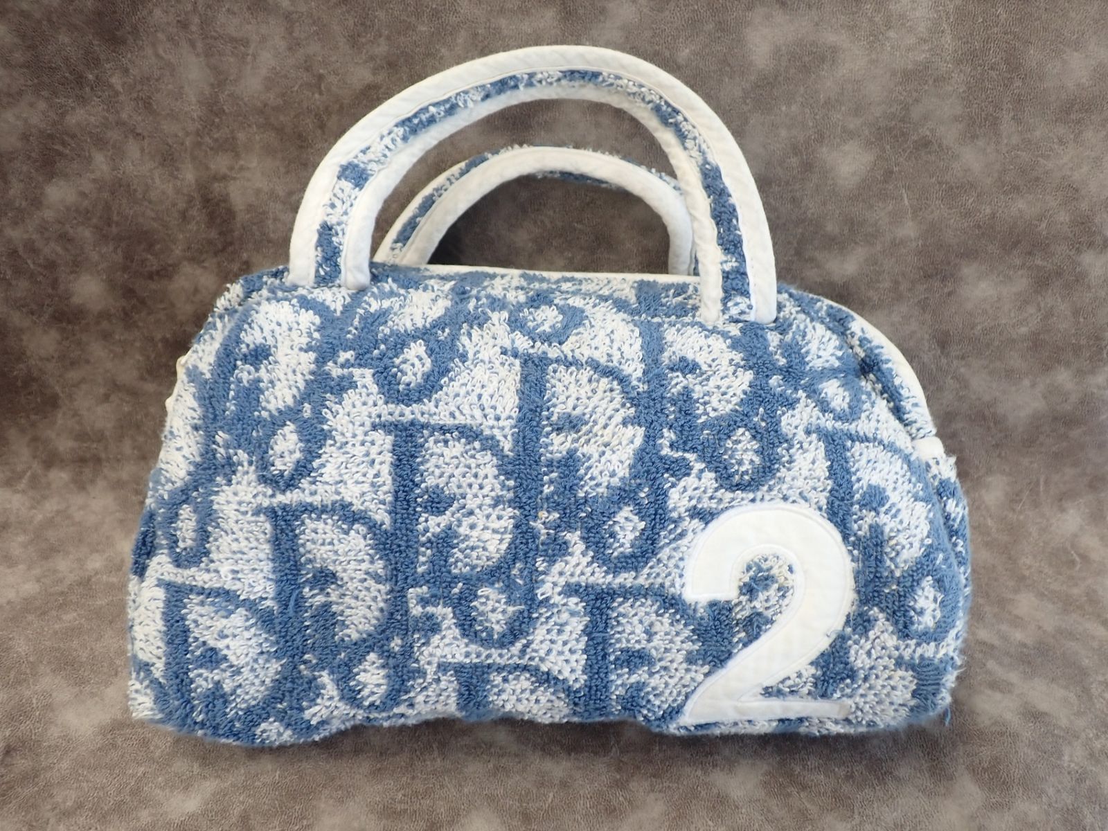 Christian Dior クリスチャンディオール トロッター柄 ブルー タオル生地 ミニボストンバッグ ハンドバッグ