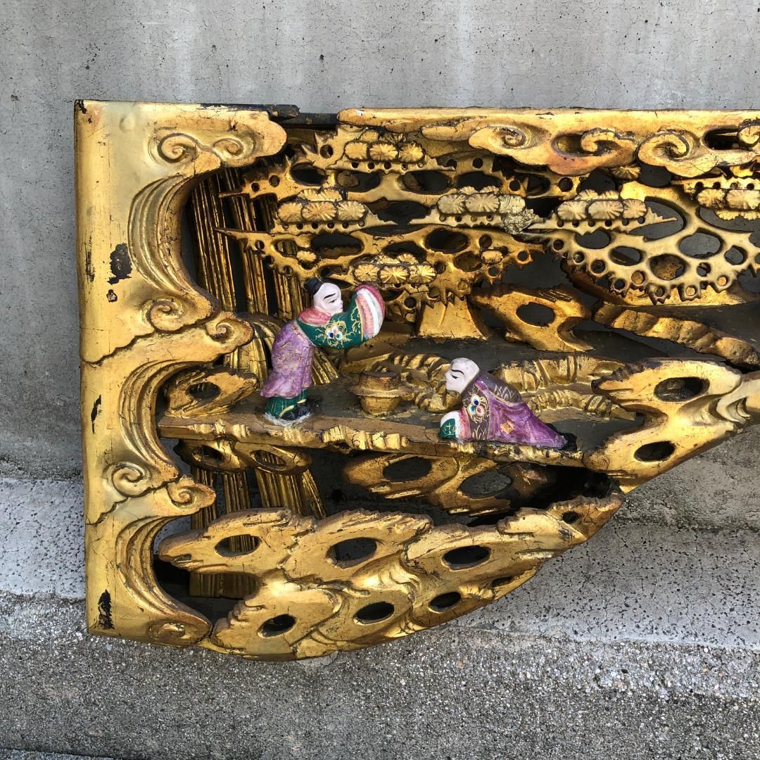 極彩色 金色 欄間 古美術 時代彫刻 建具部材 #842 - メルカリ