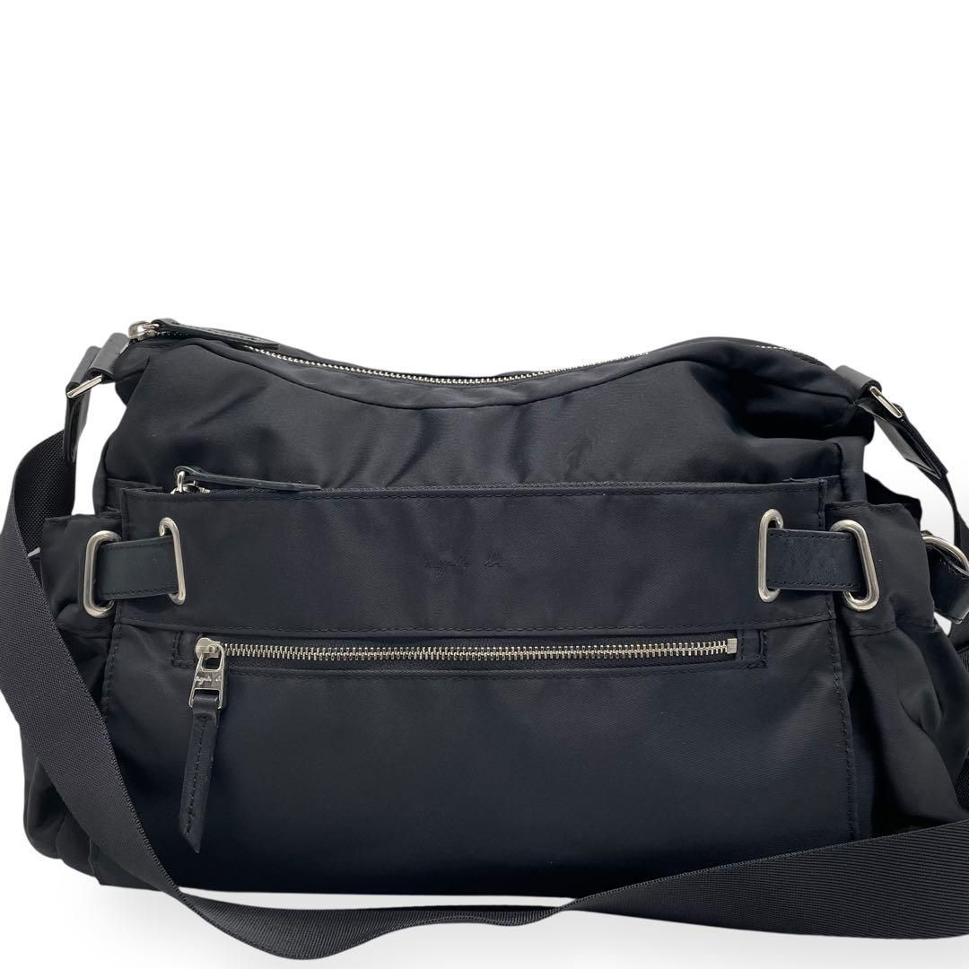 美品】 agnes b voyage ショルダーバッグ ナイロン レザー 黒