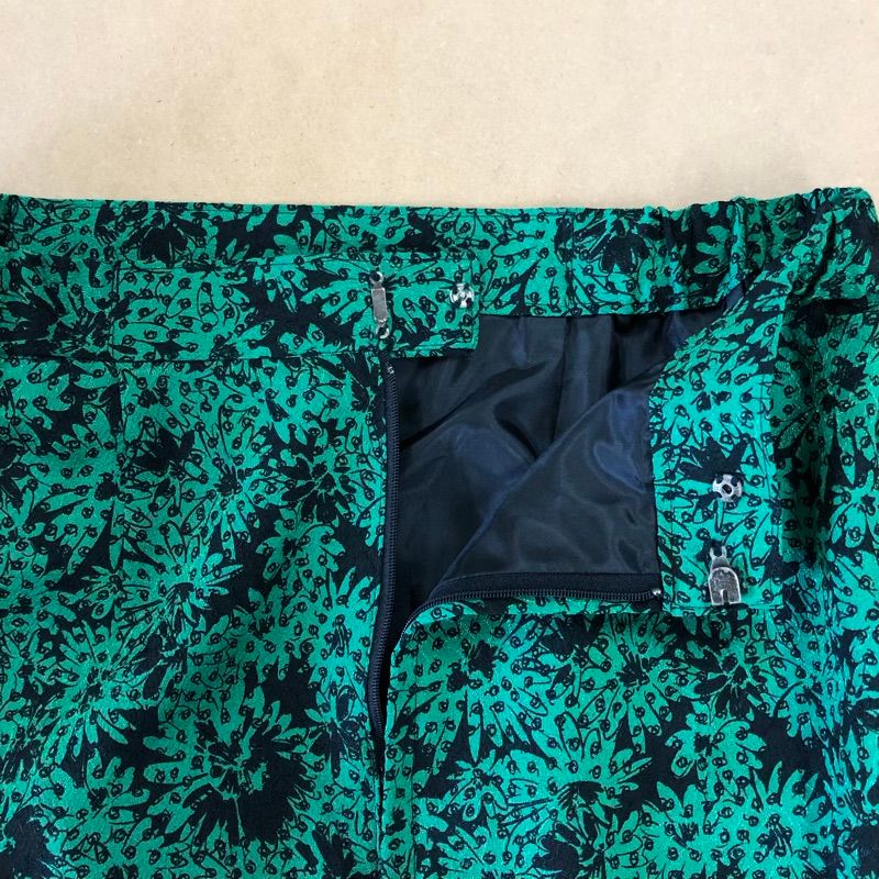 スカート タイトスカート 花柄プリント 日本製 裏地付き グリーン系