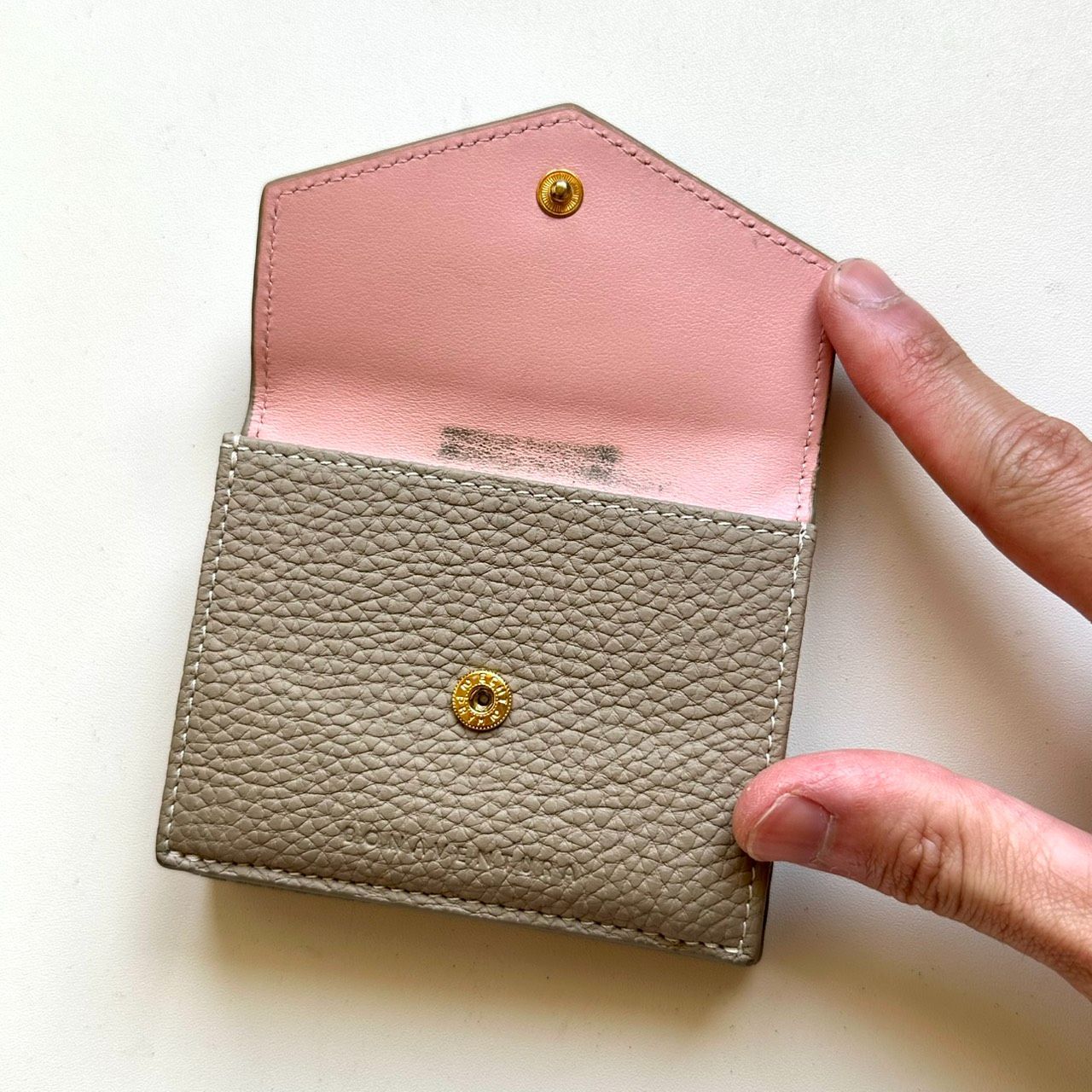 ボナベンチュラ BONAVENTURA 三つ折り財布 グレージュ×ベイビーピンク