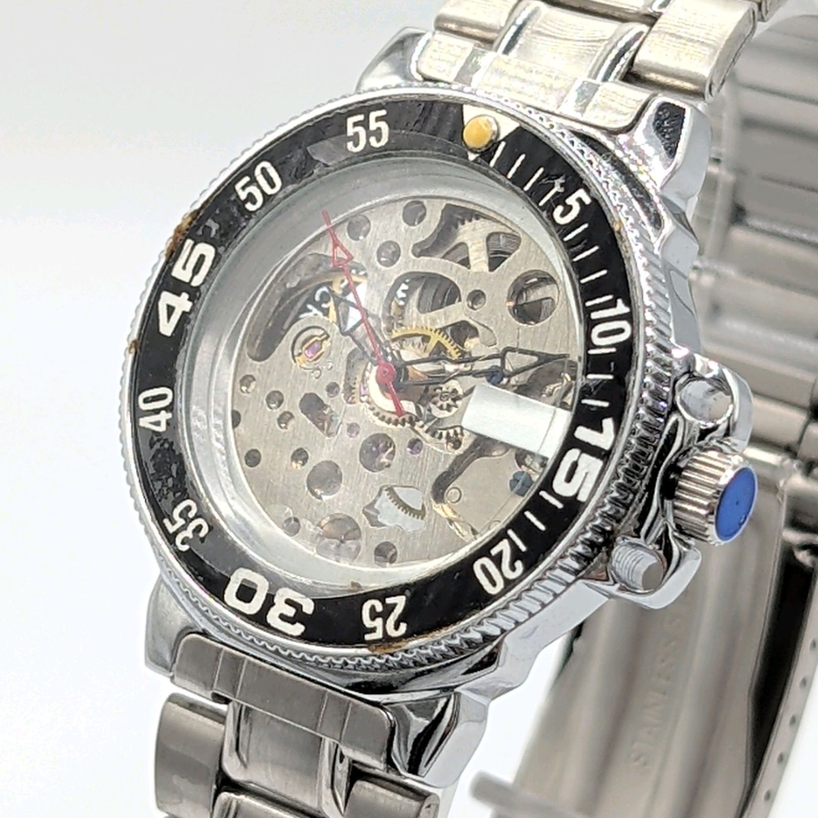 【NH70 MOD カスタム 自動巻 腕時計】スケルトン シルバー ブルー 銀 NH70 MOD カスタム 自動巻 腕時計】スケルトン シルバー ブルー 銀