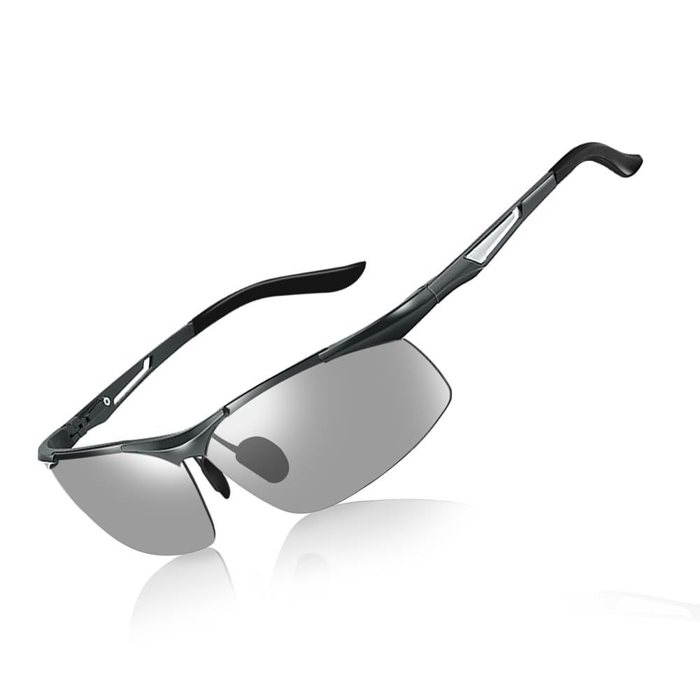 Color:変色調光 Laza-Vally スポーツサングラス 偏光サングラス UV400保護 AL-MG合金 超軽量 運転／自転車／釣り／野球／スキー／ランニング／ゴルフ用 「変色調光」