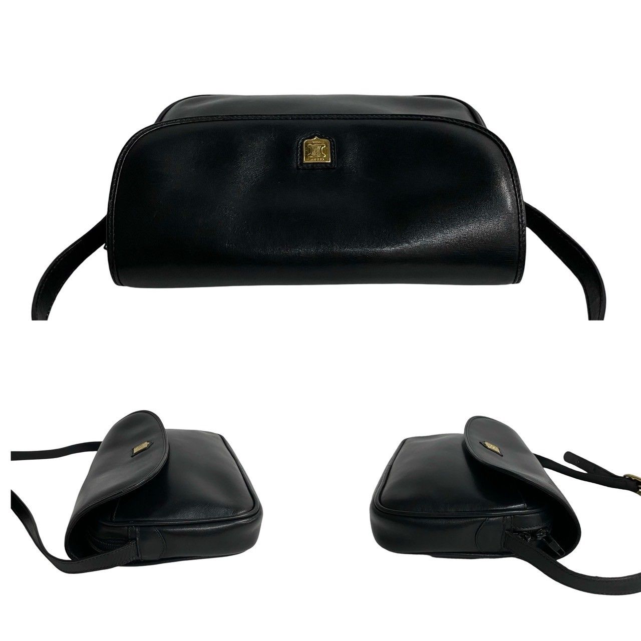 セリーヌ トリオンフ ロゴ 金具　レザー ショルダーバッグ ポシェット　ブラック CELINE - CELINE セリーヌ トリオンフ ロゴ フラップ チェーン