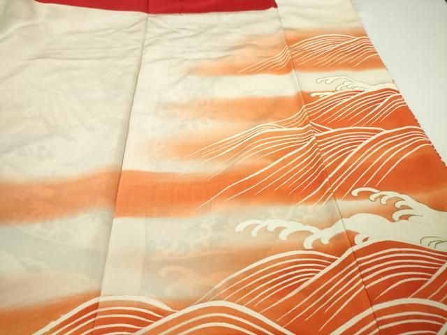 平和屋本店□極上 アンティーク 大正ロマン 振袖 刺繍 飛鶴 宝船 黒地  