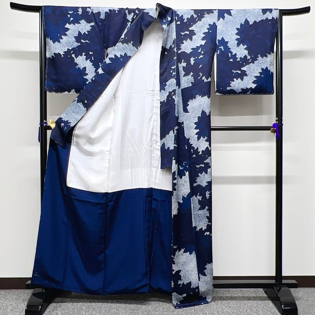 未着用　藍染にたたき染　リーフ模様の小紋　着物 未着用 藍染にたたき染 リーフ模様の小紋 着物 - メルカリ