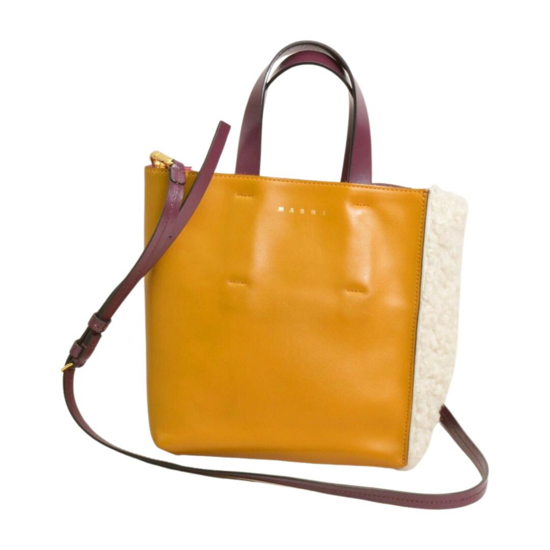 マルニ MARNI SOFT MUSEO トートバッグ ハンドバッグ ショルダーバッグ 2way ムートン レザー イエロー ホワイト レディース F-YA1125