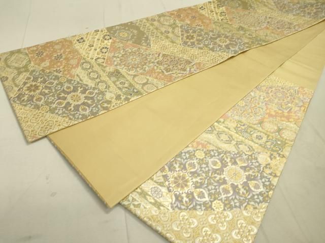 専用 V9515 ●鈴乃屋扱い 高級 正絹 唐織 六通 袋帯 蝶々 平和屋着物▽六通柄袋帯 正倉院花文 金糸 鈴乃屋扱い 正絹 逸品