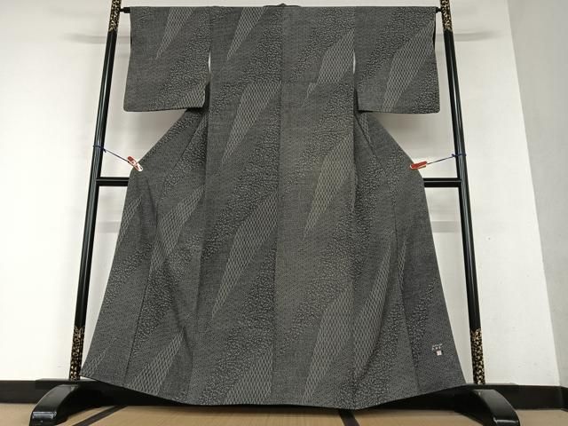 平和屋着物○上質な小紋 吉祥文 たたき染め 黒地 正絹 逸品 CAAT7095vf