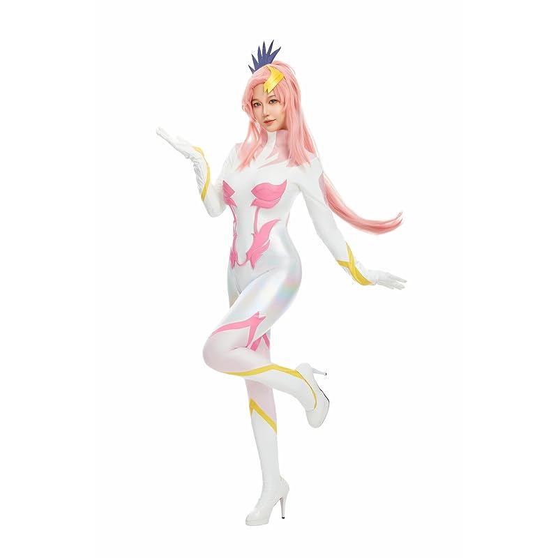 在庫 Miccostumes レディース 大人 戦士風 パイロットスーツ風 長袖 ボディスーツ レオタード コスプレ コスチューム かっこいい かわいい 萌え 上下セット 衣装セット 仮装 変身 変装 ホワイト L 0