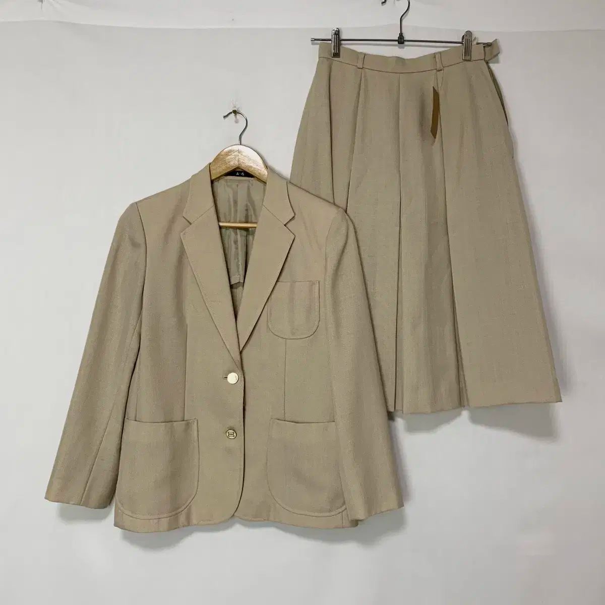 DAKS レディース ヴィンテージ セットアップ ベージュ ジャケット ミディ プリーツ スカート セットアップ S