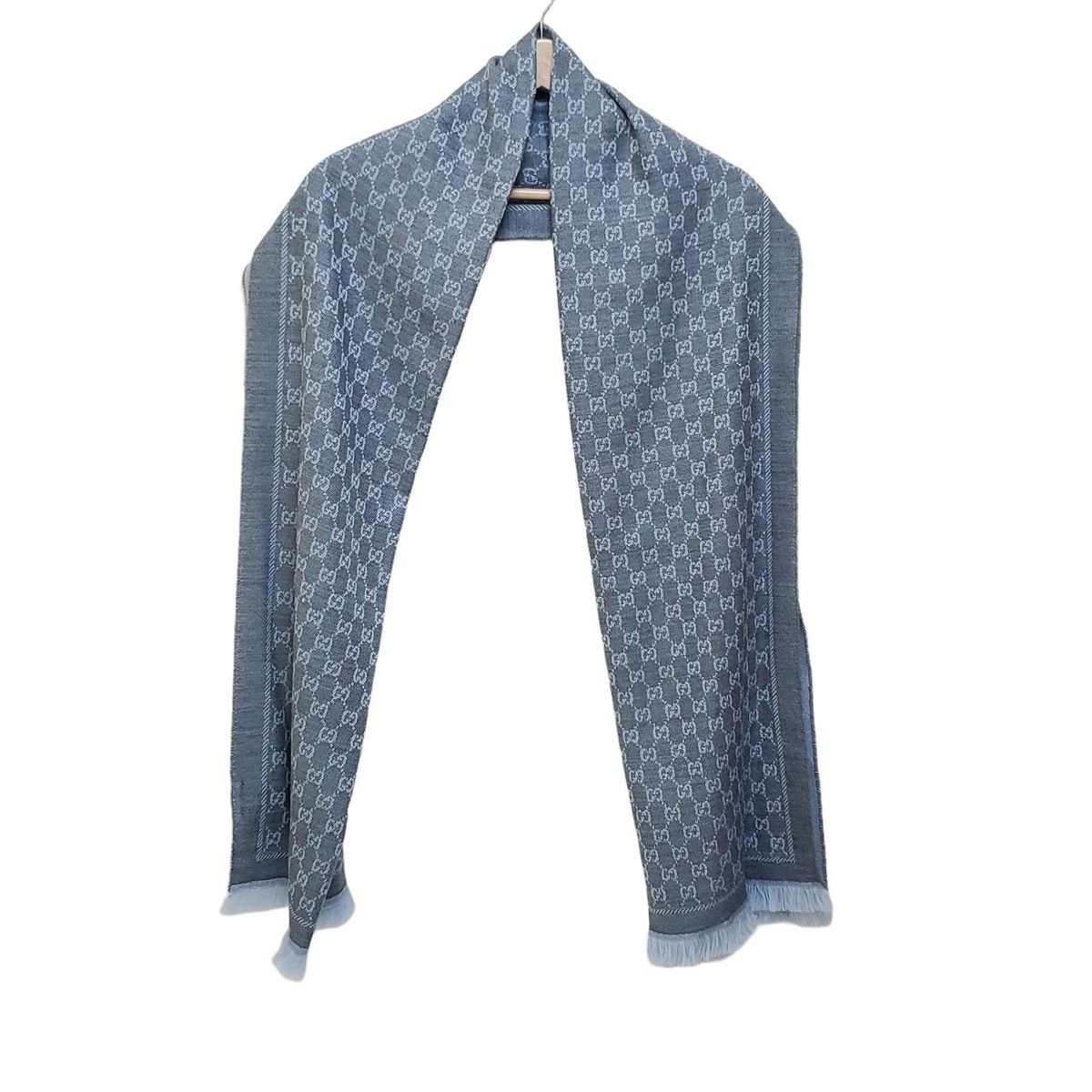 GUCCI(グッチ) マフラー美品 - ライトブルー×グレー GG柄 ウール  