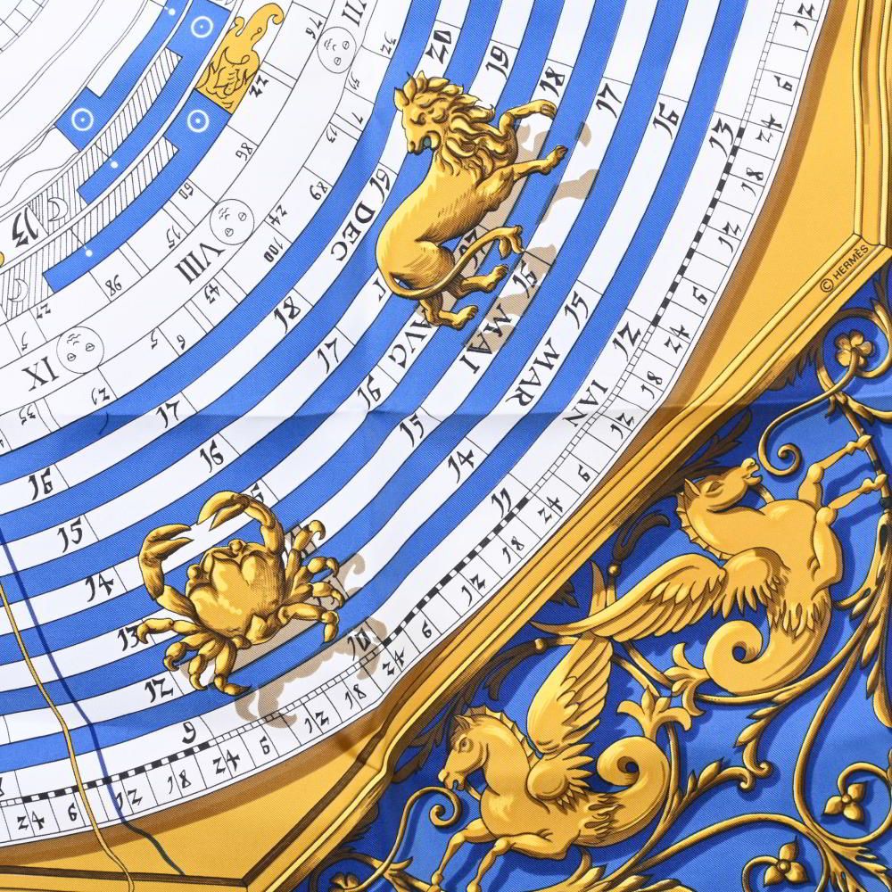 HERMES DIES ET HORE 占星術 カレ90 スカーフ 90 ブルー エルメス