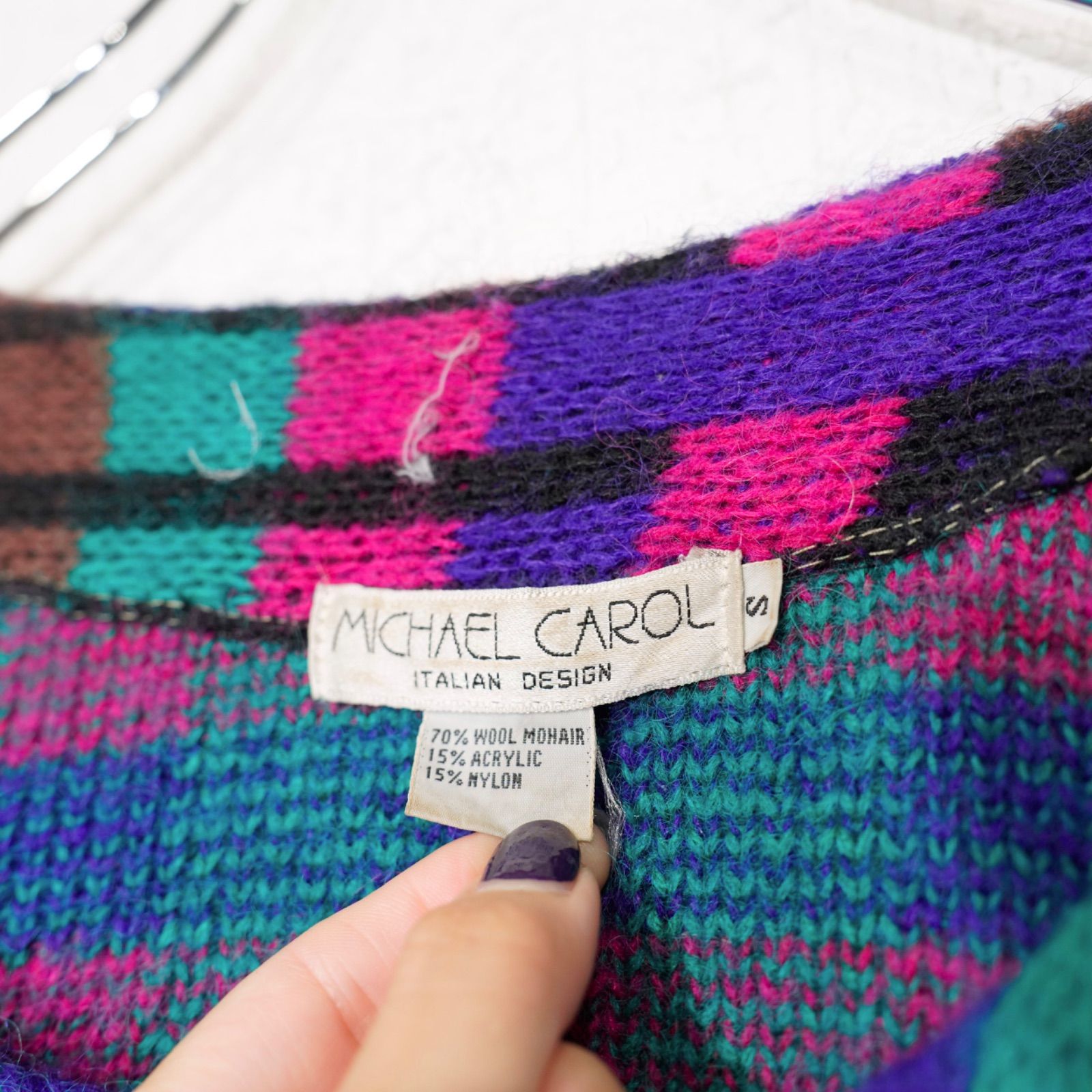 JACKET アメリカ古着カラフルパターンデザインモヘアニットジャケット