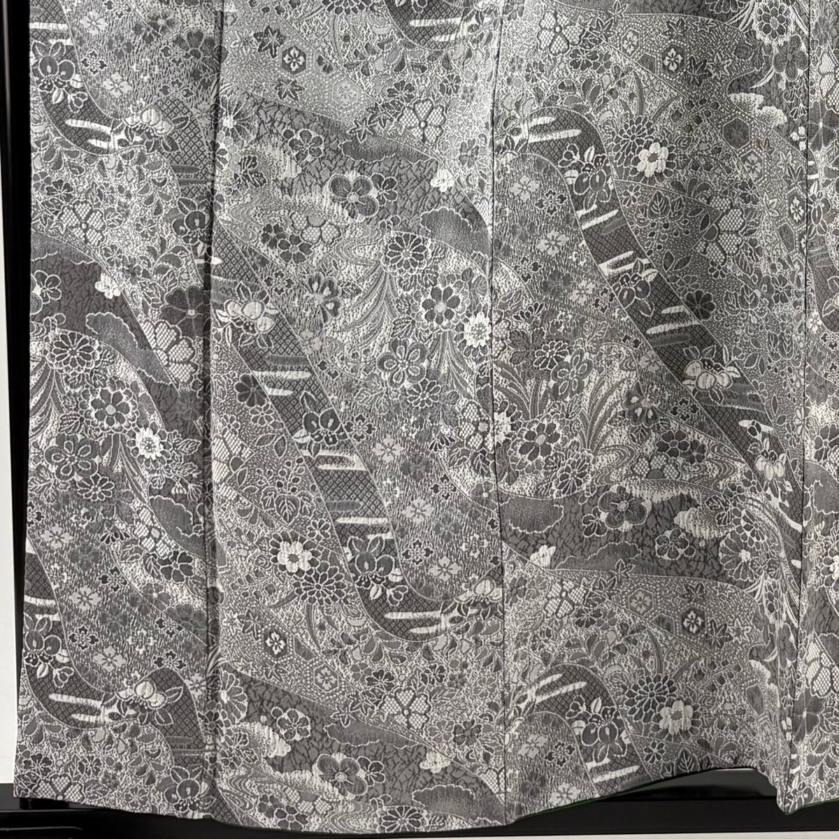 小紋 身丈159cm 裄丈66.5cm M 袷 梅 桐 紋意匠 灰色 正絹 名品