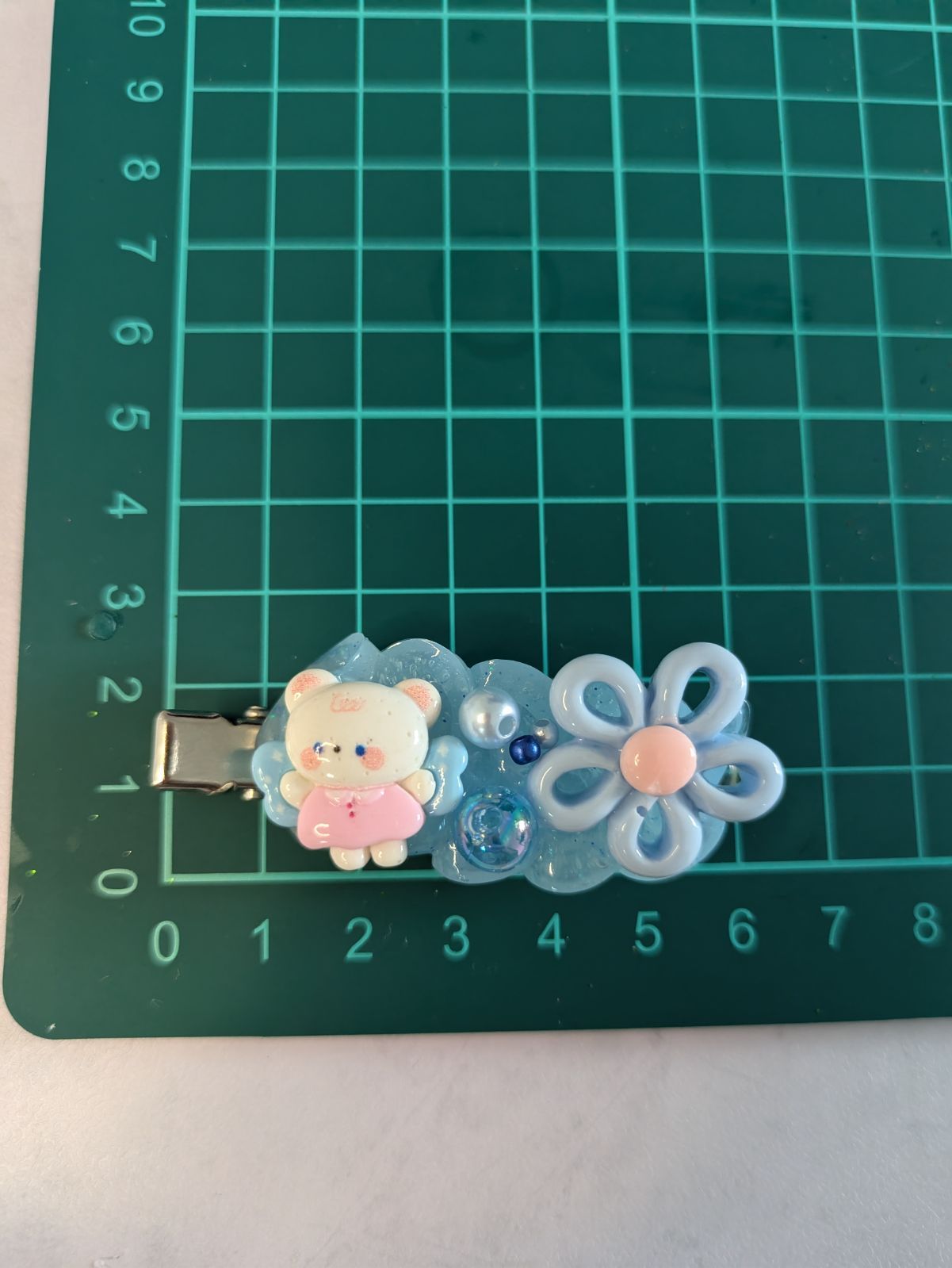 ハンドメイド　ホイップヘアピン　ホイップデコ　花（ブルーA）