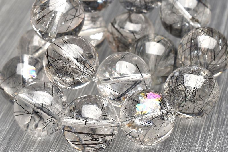 １点物 AAA クリア ブラックトルマリンインクォーツ 13.5mm ブレスレット パワーストーン 天然石 _U7379