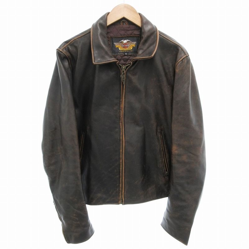HARLEY DAVIDSON シングル ライダースジャケット 牛革 茶色 XL ハーレーダビッドソン HARLEY DAVIDSON ライダースジャケット