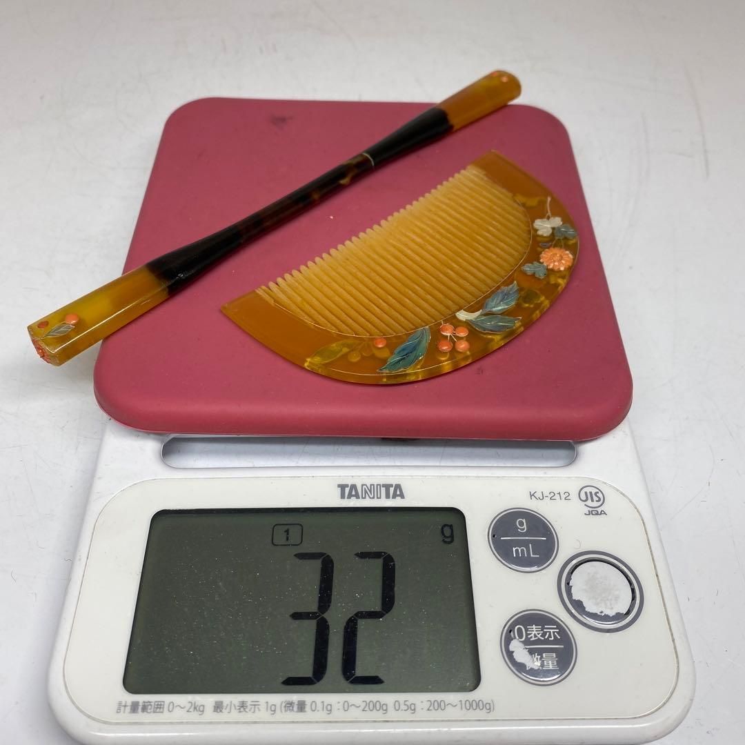 本白鼈甲 珊瑚 螺鈿象嵌 櫛、笄 ケース付 重さ32g 東H5-0909① - メルカリ