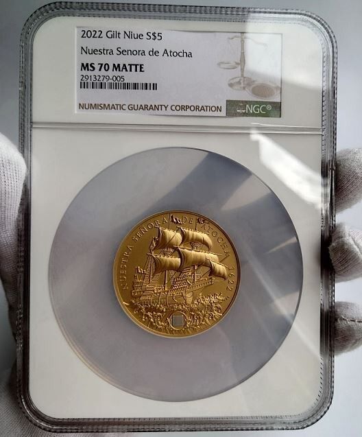 2025 Niue $5 NUESTRA SENA DE ATOCHA 2 oz Gilded HR Silver Coin NGC MS70