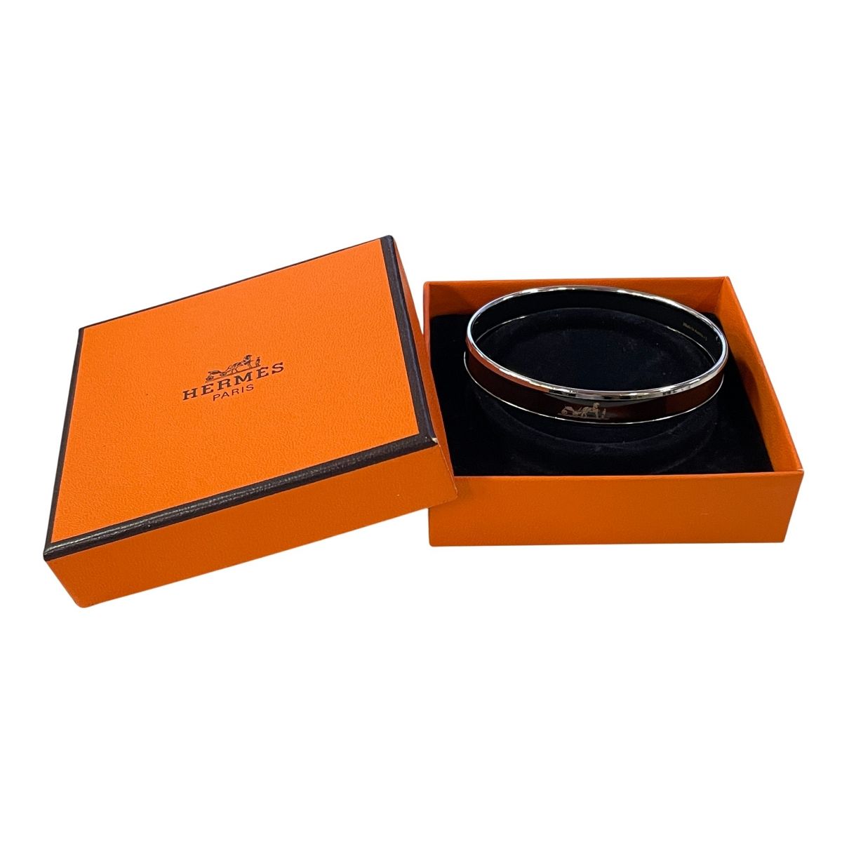 大決算セール エルメス HERMES エマイユPM バングル ブラック シルバー メタル 馬車柄 レディース 良好 T10472301 圧倒的な商品数を誇る本店!