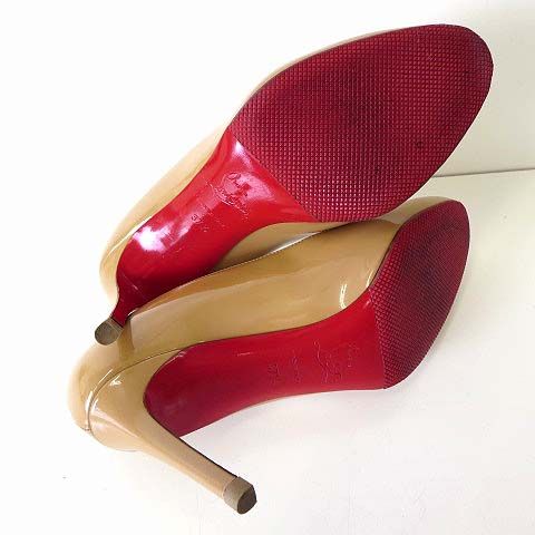 クリスチャンルブタン Christian louboutin パンプス ハイヒール SIMPLE PUMP 85 PATENT CALF 本革  エナメル レザー 37.5 ベージュ 赤 24.0cm くつ 靴 シューズ 美品 - メルカリ