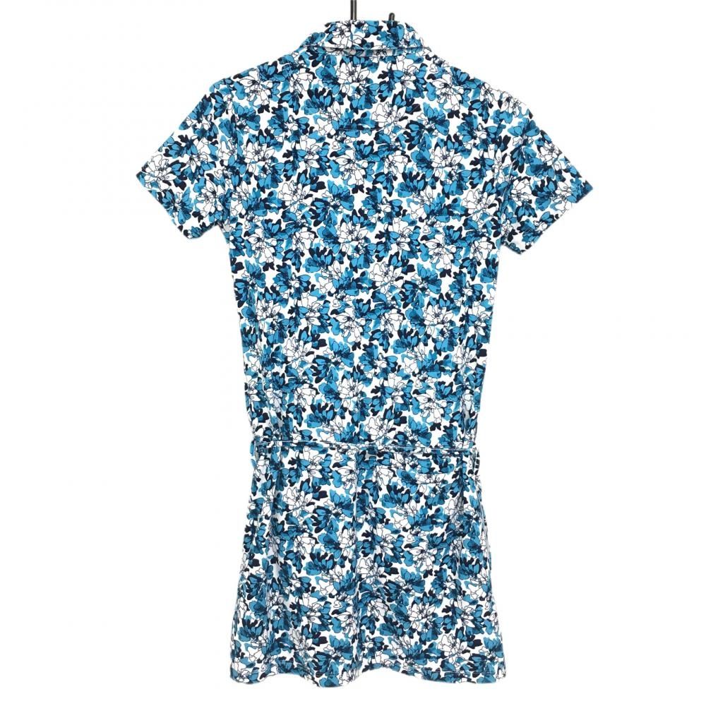 【超美品】キャロウェイ 半袖ワンピース 白×ライトブルー 花柄 ロゴ刺しゅう 紐ベルト付き レディース M ゴルフウェア Callaway