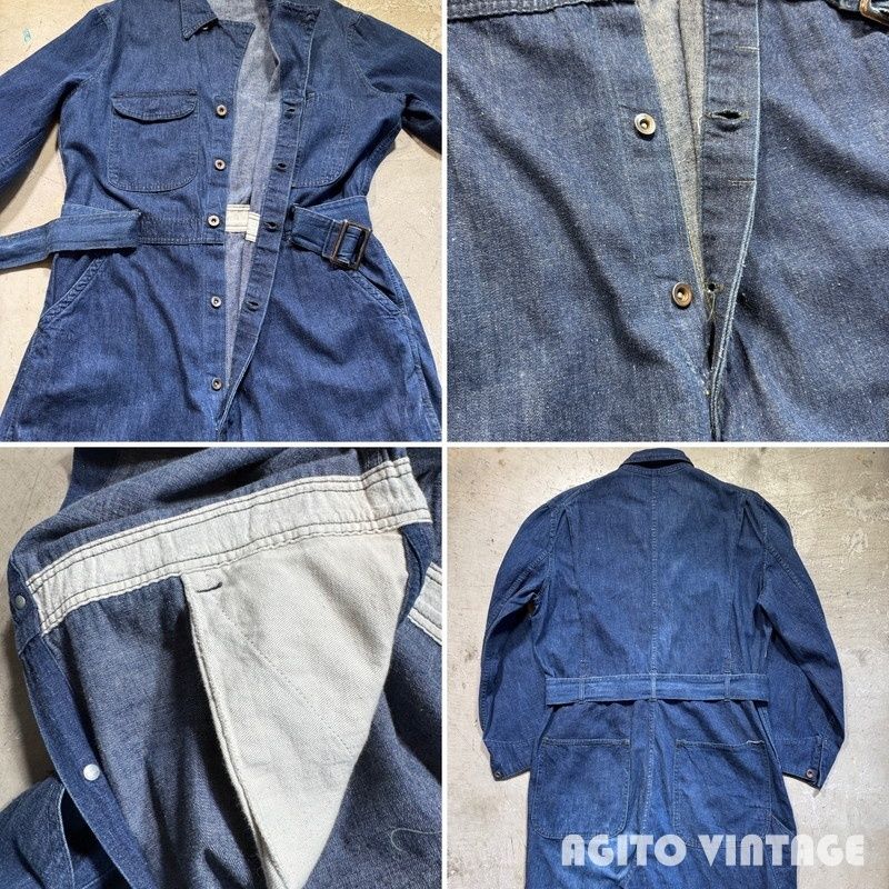 40s オールインワン 大戦つなぎ 月桂樹ボタン 40's Unknown デニムオールインワン ツナギ WW II 大戦モデル 月桂樹