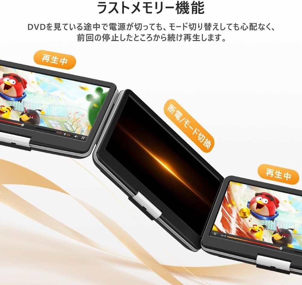 ポータブルdvdプレーヤー 17.9型 14インチ画面 内蔵ダブルスピーカー 
