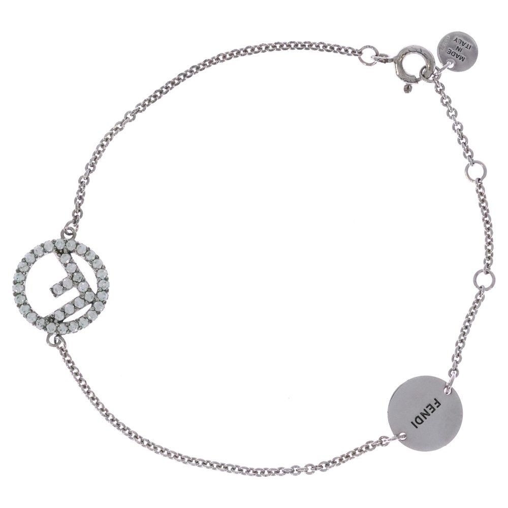 フェンディ エフイズ ブレスレット シルバー Fロゴ クリスタルストーン FENDI フェンディ エフイズフェンディ Fロゴプレート クリスタル