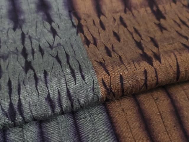 平和屋本店□極上 道中着 ロング丈 紬地 杢目絞り 逸品 未使用