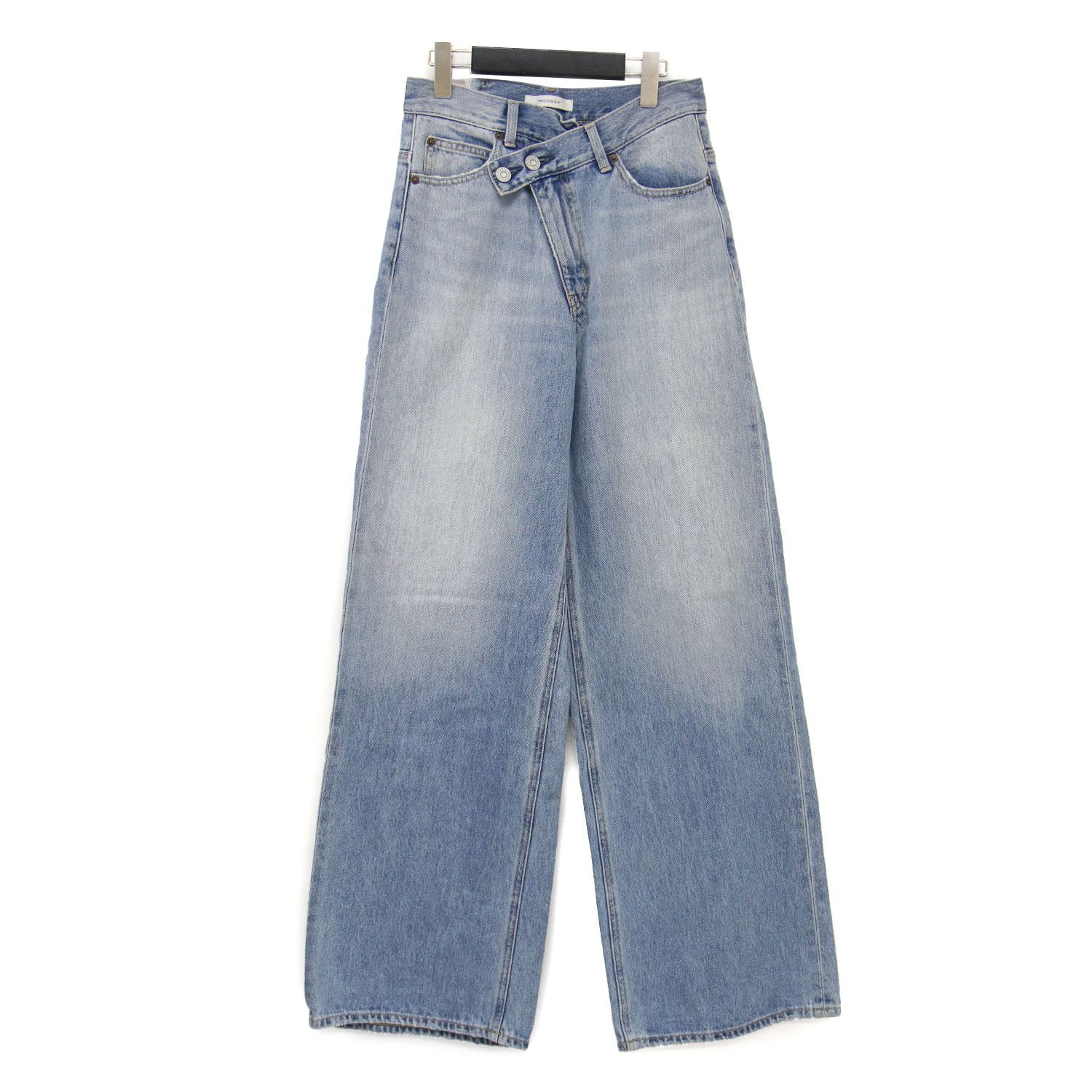MOUSSY マウジー パンツ ブルー サイズ 2 L 24春夏 クロスウエスト ワイド ストレート デニムパンツ CROSS WAIST WIDE STRAIGHT コットン ボトムス ジーンズ ジーパン レディース