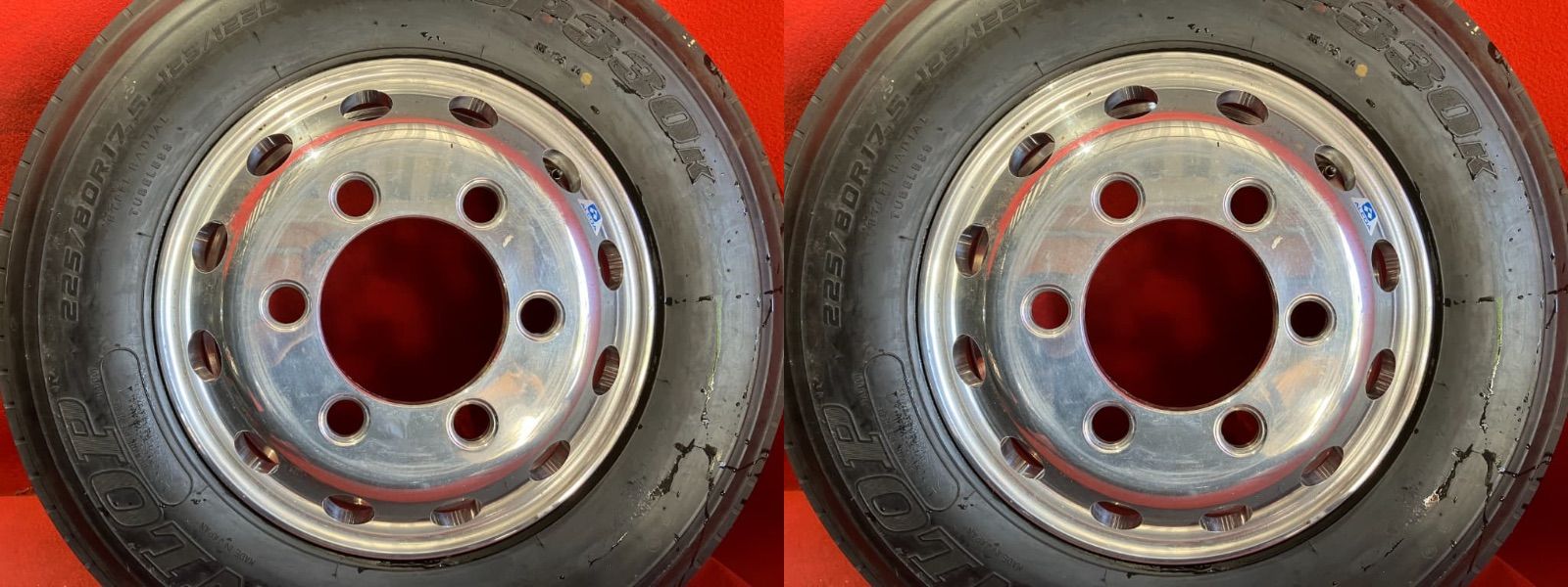 個人宅配送不可 新車外しトラックタイヤホイールセット 225 80R17.5 123 122L DUNLOP SP330k 17.5x6.00 135 PCD222.25mm 1本