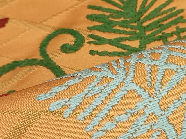 平和屋着物●西陣　川島織物　九寸名古屋帯　唐織　松葉文　金糸　正絹　逸品　DAAT0484ob 平和屋着物○西陣 川島織物 九寸名古屋帯 唐織 松葉文 金糸 正絹 逸品