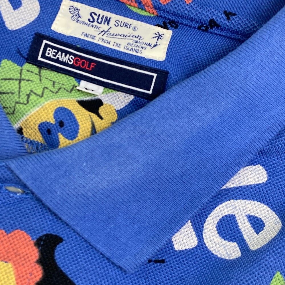 【美品】ビームスゴルフ ゴルフウェア ポロシャツ 総柄 XLサイズ BEAMS ビームスゴルフ 半袖ポロシャツ 白×マルチ 星柄×ロゴ総柄