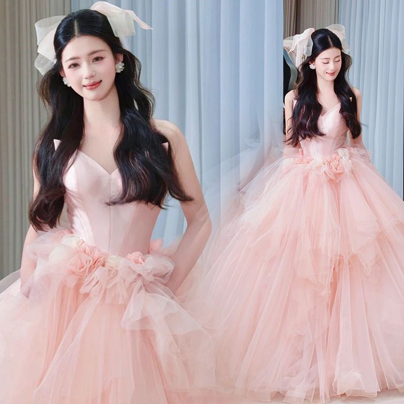 レディースドレス ピンク プリンセス風 結婚式 二次会 成人式 演奏会 フォーマル 2025春夏 ss