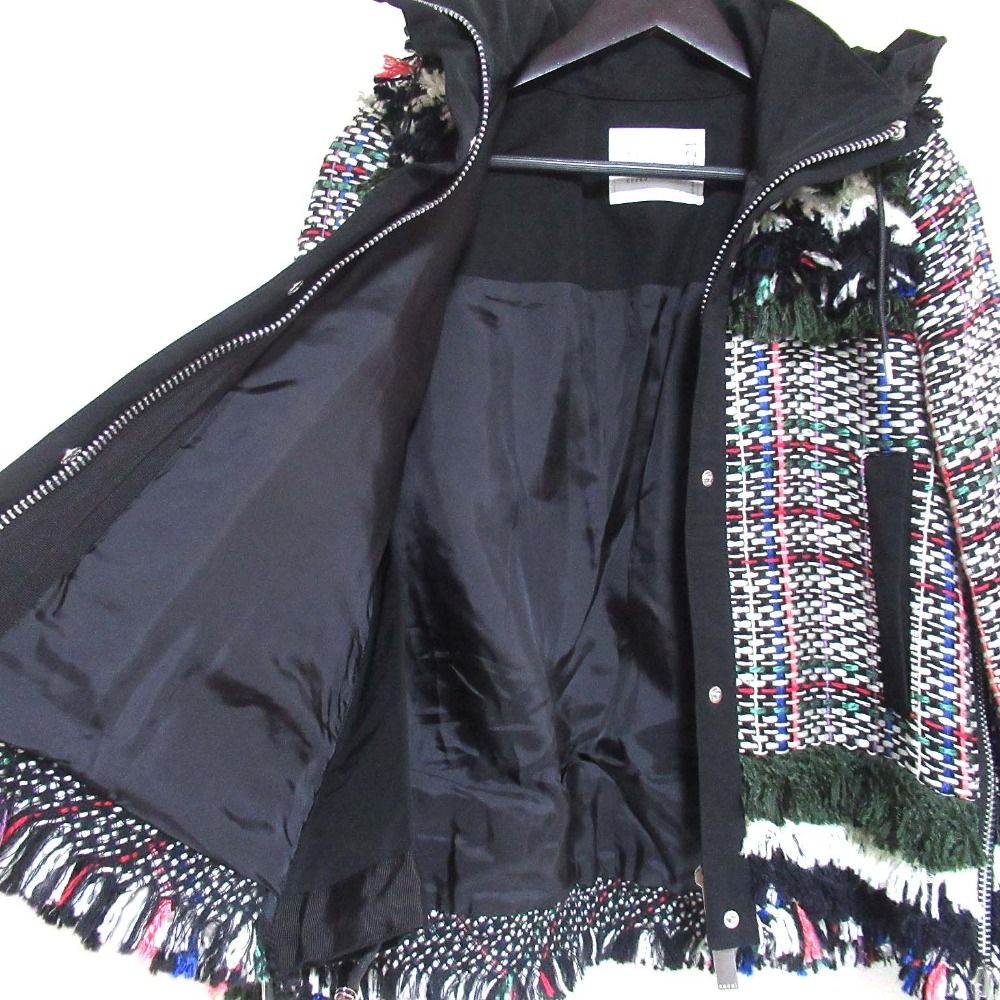  Sacai サカイ 収納フード ツイード フリンジ ミリタリージャケット 21-05421 サイズ1 マルチ レディース 古着 ミリタリージャケット ジャケット アウター