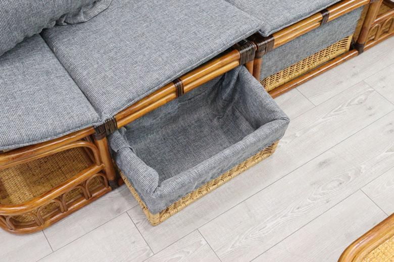 ラタンカウチソファ クッション2個付き 軽量 ソファー セパレート 140