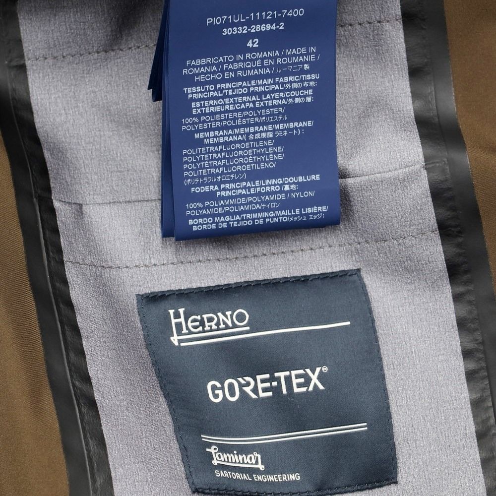 【中古】ヘルノ Herno GORE-TEX ポリエステル ダブルブレスト ダウンコート オリーブブラウン系【サイズ42】【メンズ】