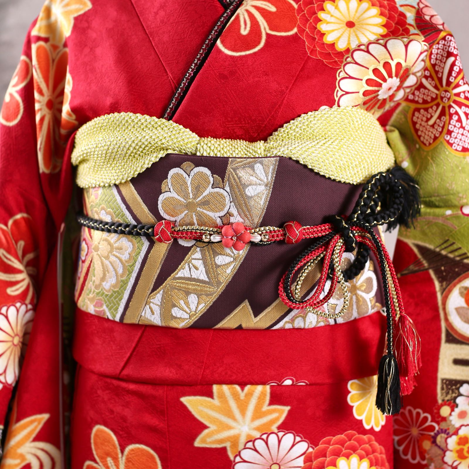 振袖フルセット 振袖セット 振袖 M～Lサイズ 中古 赤×レトロ 美品 成人