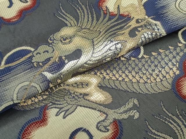 平和屋着物○アンティーク 大正ロマン 六通柄袋帯 龍 金銀糸 引き抜き  