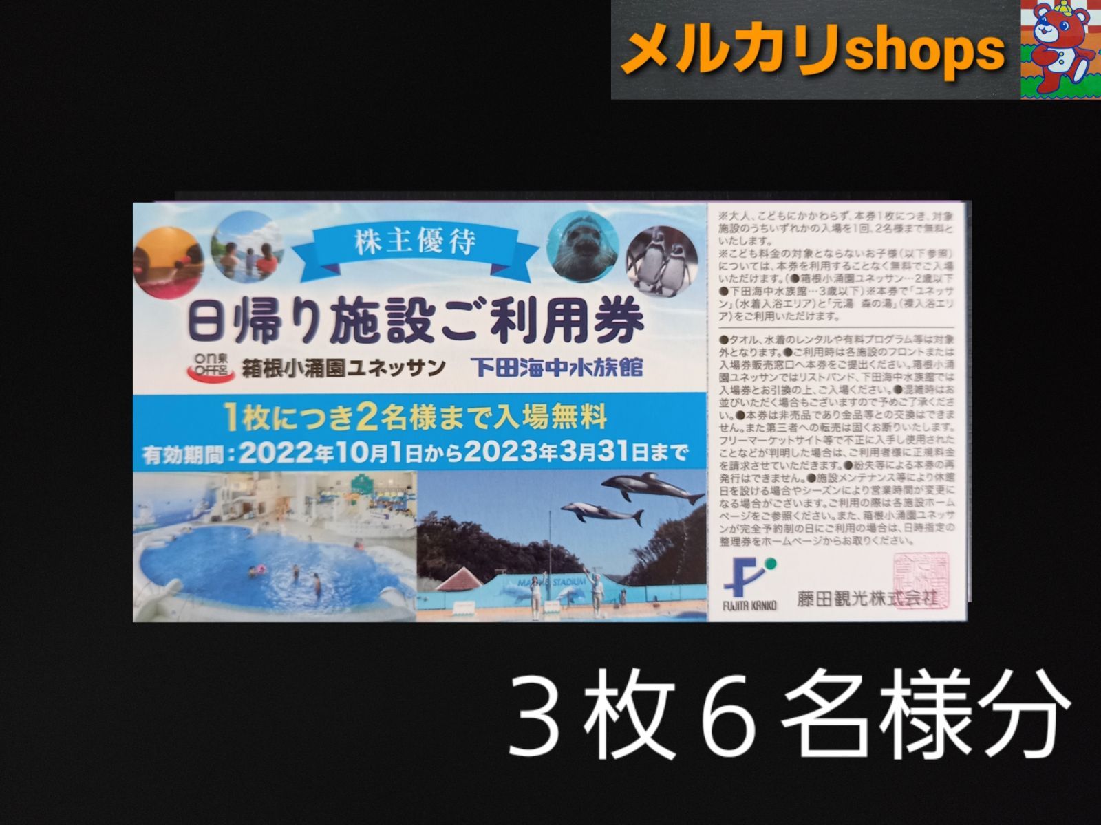 藤田観光株式会社 株主優待券 3枚 2024年3月31日まで有効 - 宿泊券